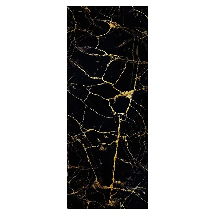 SanDesign Acryl-Verbundplatte - 100 x 250 cm, Onyx Galaxy - Edle schwarze Marmorplatte mit goldenen Adern. Elegant und luxuriös für stilvolle Designs.