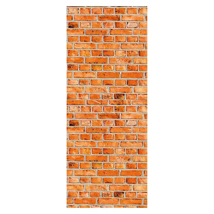 SanDesign Alu-Verbundplatte - 100 x 250 cm, Red Brick Wall - Hochformatiges Bild einer Ziegelwand in warmen Orangetönen. Die Fugen heben sich hell ab und erzeugen eine lebendige Textur.