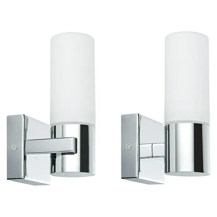 Paulmann Aplique de pared Gemini - 20 W, L x An x Al: 10,5 x 8,5 x 19,5 cm, Cromo, E14 - Juego de apliques de pared con pantallas cilíndricas y soportes cromados para una iluminación elegante del baño.