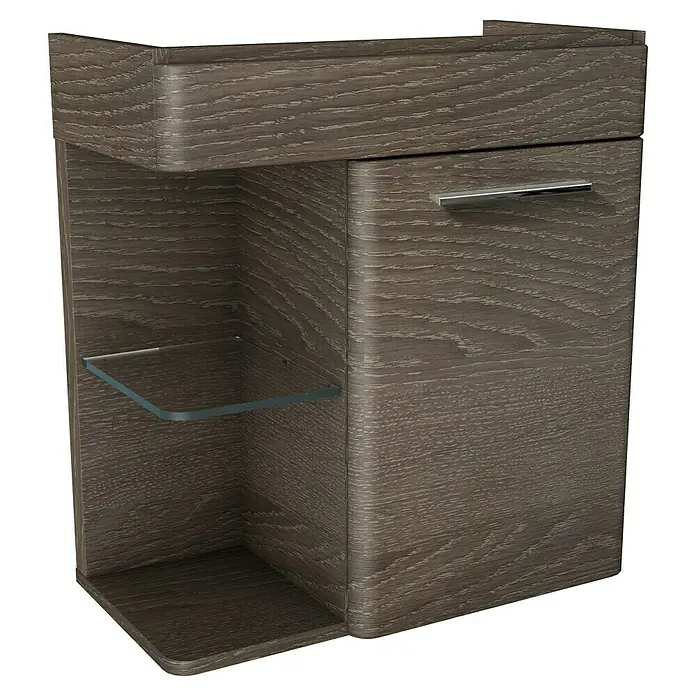 Camargue Faro Mini Badmöbel-Set - Gesamtbreite Badmöbel: 55 cm, Eiche Maron, 3 -tlg. - Nachttisch aus Holz mit Schublade und Glasablage, ideal für jedes Schlafzimmer. Das elegante Design ergänzt moderne Einrichtungen.
