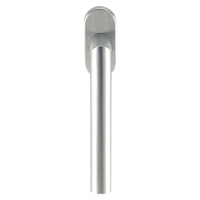 Diamond Doors Modern Fenstergriff L-Form - L-Form - Nahaufnahme eines eleganten Türgriffs aus gebürstetem Metall mit abgerundeten Kanten und einer modernen Optik.