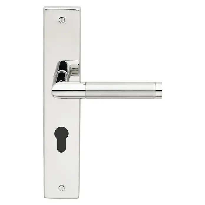 Diamond Doors Creative Drückergarnitur Louisiana - Stärke Tür: 38 mm - 45 mm, Edelstahl, L-Form, Profilzylinder - Glänzender Türgriff aus Chrom mit stilvollem Design und ovalem Schlüsselloch für moderne Inneneinrichtungen.