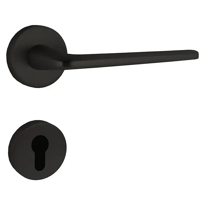 Diamond Doors Black Edition Drückergarnitur Roswell - Stärke Tür: 38 mm - 45 mm, Edelstahl, Schwarz, Profilzylinder - Schwarze Türgarnitur mit einem eleganten Hebel und einem Schlüsselloch, ideal für moderne Innenräume.