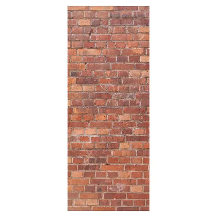 SanDesign Alu-Verbundplatte - 100 x 250 cm, Classic Brick Wall - Detailaufnahme einer rustikalen Ziegelwand in warmen Rottönen, die eine robuste und authentische Textur zeigt.