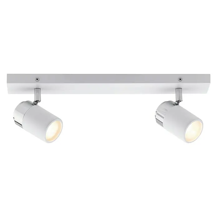 Paulmann Wandstrahler Zyli - 20 W, L x B x H: 7 x 40 x 11 cm, Weiß/Chrom, GU10, Anzahl Leuchtmittel: 2 Stk. - Diese Aufnahme zeigt eine Doppelstrahler-Deckenleuchte in Weiß, die ein elegantes und modernes Design aufweist und für gezielte Beleuchtung sorgt.