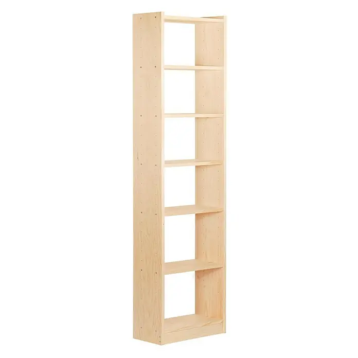 Astigarraga Gala Estantería de madera - Al x An x Pr: 216,7 x 49,6 x 25 cm, Capacidad de carga por balda: 100 kg, Número de baldas: 7 ud., Atornillado, Natural - Imagen de una estantería de madera clara sin terminar con múltiples estantes, ideal para el almacenamiento y la organización de libros y objetos.
