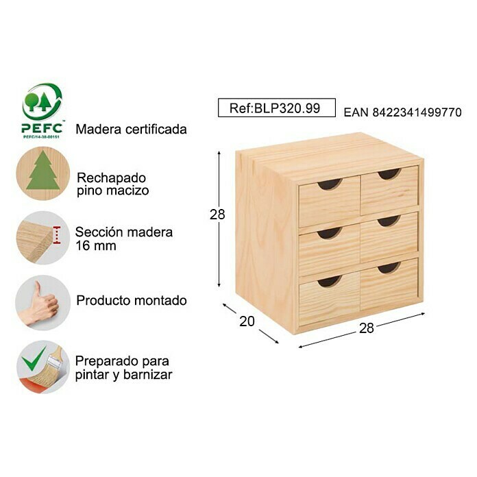 Astigarraga Caja con cajones Minibloc (L x An x Al: 20 x 28 x 28 cm, 6 cajones)