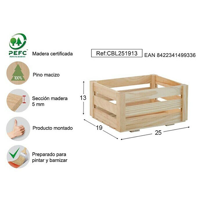 Astigarraga Caja de madera Lauki (L x An x Al: 25 x 19 x 13 cm, Natural)