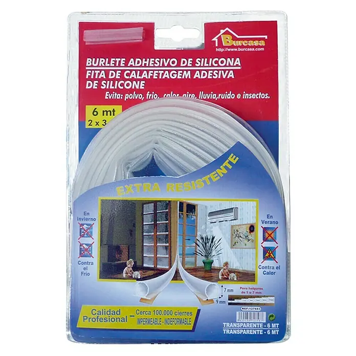 Cinta de sellado adhesivo silicona -  - Embalaje de cinta de sellado de silicona Burcasa, de 6 metros de largo, transparente, para uso interior y exterior, resistente al polvo, frío, calor, ruido e insectos.