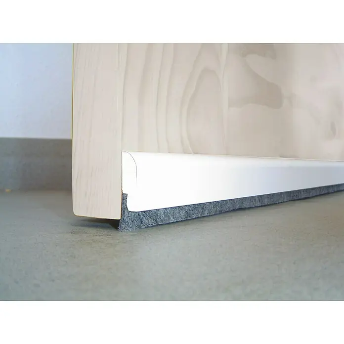 Junta para puerta Madera - Blanco, Largo: 91,5 cm - Sello de puerta con perfil blanco y cepillo gris, creando una barrera contra corrientes de aire y suciedad. Garantizando un ambiente confortable.