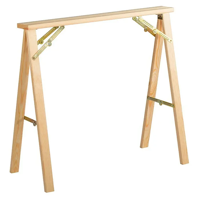 Astigarraga Caballete plegable de madera Kipli - Peso máximo admitido: 250 kg, Altura: 73,5 cm, Pino - Mesa de caballete de madera con bisagras metálicas resistentes, perfecta para talleres o salas de hobby. Práctica, robusta y almacenamiento que ahorra espacio.