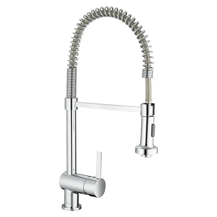 Camargue Grifo de cocina Valencia - Cromo, Brillante - Grifo de cocina con muelle espiral. Elegante grifo de fregadero cromado con rociador extraíble práctico para un trabajo cómodo en la cocina.