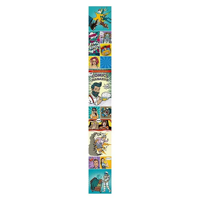 Bariperfil Panel de pared Pop Comic - 260 x 32 cm - La revista de cómics presenta una colorida colección de imágenes pop art con superhéroes y escenas de cómics clásicas.