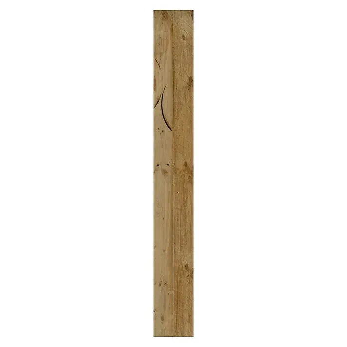 Bariperfil Panel de pared Toasted Pine - 260 x 32 cm - Poste de madera: Un poste largo y rectangular hecho de madera clara, con grano visible y algunos nudos naturales, perfecto para proyectos de construcción.