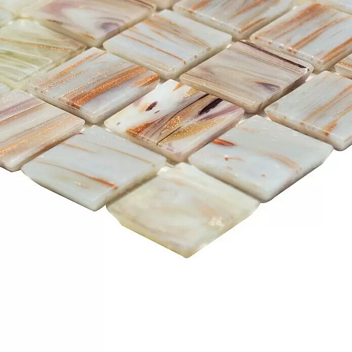 Mosaikfliese Quadrat Uni GM GSL 510 - 32,7 x 30,5 cm, Beige, Glänzend - Detailaufnahme