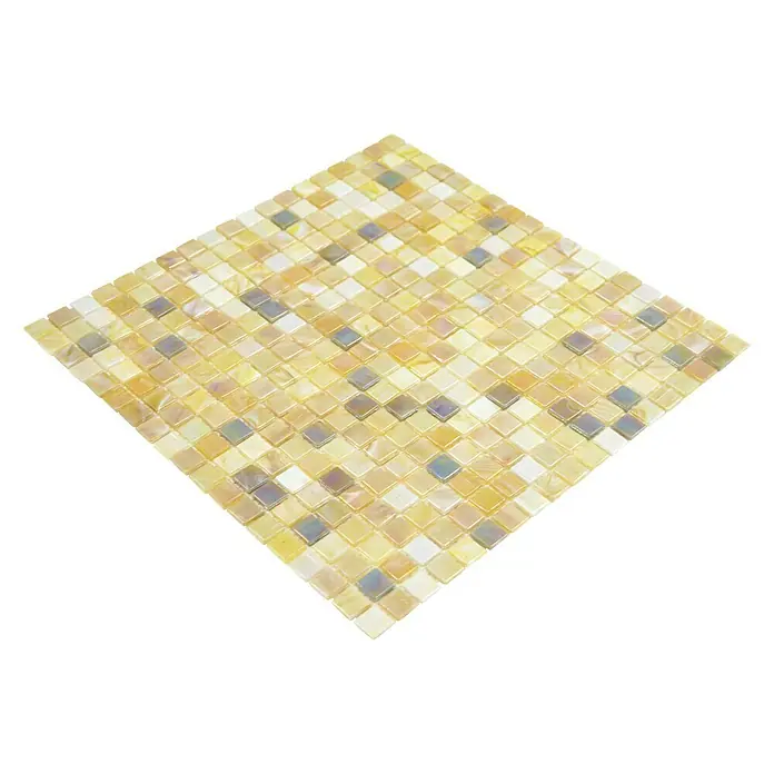 Mosaikfliese Quadrat Mix GM MRY 556 - 31,7 x 31,7 cm, Sand, Glänzend - Quadratische Mosaikfliese mit gelben und schimmernden Farbtönen. Perfekt für individuelle Wand- und Bodengestaltungen im Innenbereich.