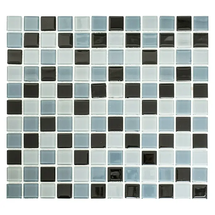 Mosaikfliese Quadrat Crystal CM 4999 - 32,7 x 30,2 cm, Grau, Glänzend - Quadratische Mosaikfliese mit Glas in Grau-, Schwarz- und Weißtönen für stilvolle Wand- und Bodenakzente.