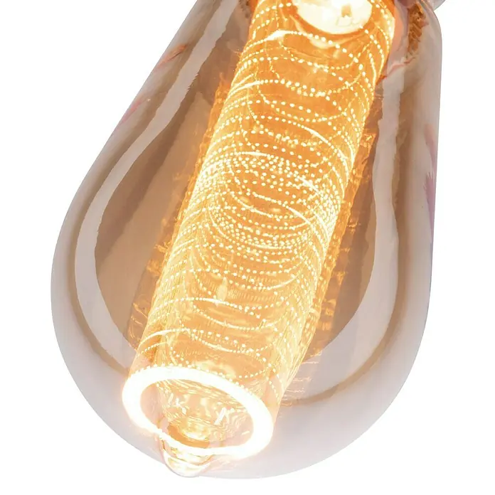 Paulmann LED-Lampe Vintage Glühlampenform Ring E27 - E27, Nicht Dimmbar, Warmweiß, 200 lm, 4 W, Tropfen - Nahaufnahme einer dekorativen, bernsteinfarbenen Glühbirne mit einem filigranen, glühenden Leuchtfaden.