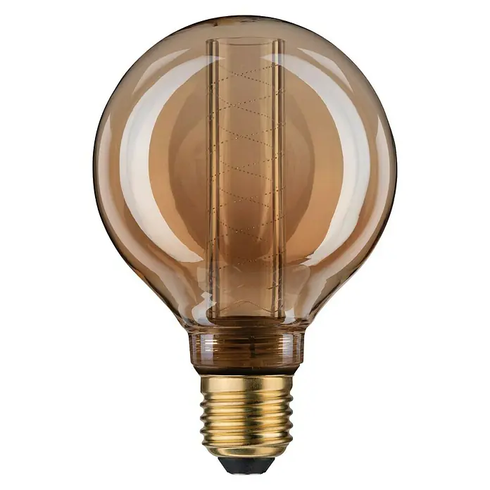Paulmann LED-Lampe Vintage Globe-Form Spiral E27 - E27, Nicht Dimmbar, Warmweiß, 200 lm, 4 W, Rund - Nahaufnahme einer Vintage-Glühbirne mit goldenem Sockel und dekorativem Glühfaden, die warmes Licht verspricht.