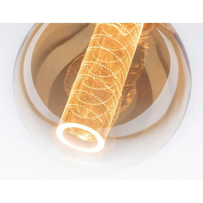 Paulmann LED-Lampe Vintage Globe-Form Spiral E27 - E27, Nicht Dimmbar, Warmweiß, 200 lm, 4 W, Rund - Nahaufnahme einer stilvollen, bernsteinfarbenen Glühbirne mit dekorativem Glühfaden in einem modernen Design, das warmes Licht ausstrahlt.