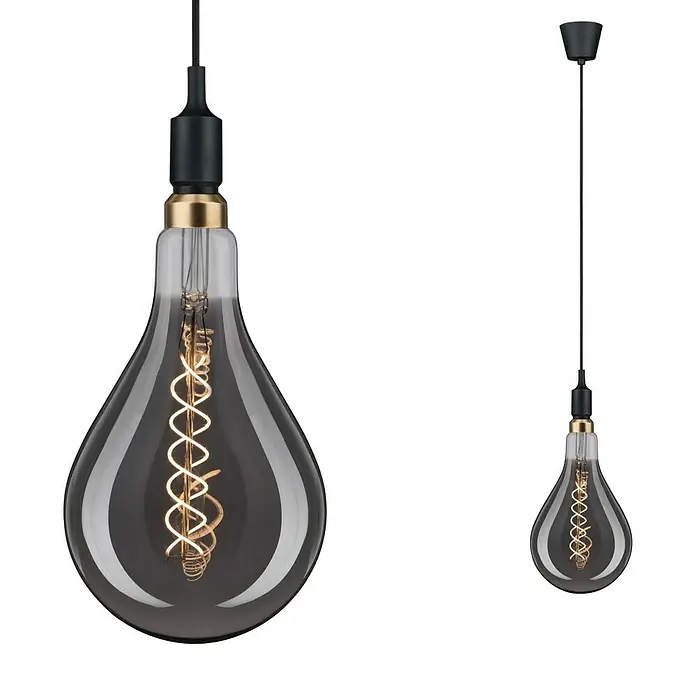 Paulmann Neordic Pendelleuchte Ketil - Schwarz, 200 cm, 20 W, E27 - Elegante Pendelleuchte mit einer tropfenförmigen, getönten Glasbirne und einem spiralförmigen Leuchtfaden für stilvolle Beleuchtung.