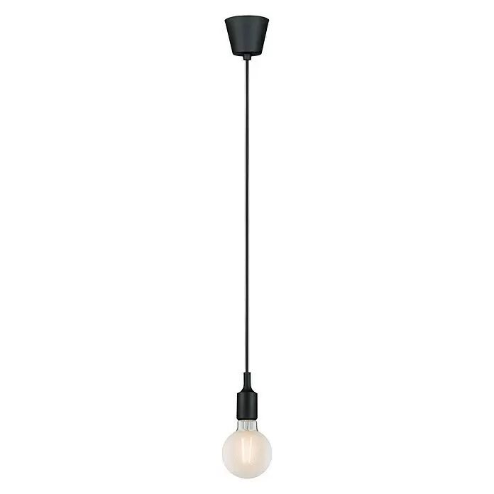 Paulmann Neordic Portalámparas colgante Ketil - E27, 200 cm, Plástico, Negro - Lámpara colgante negra moderna con cable textil y bombilla esférica.