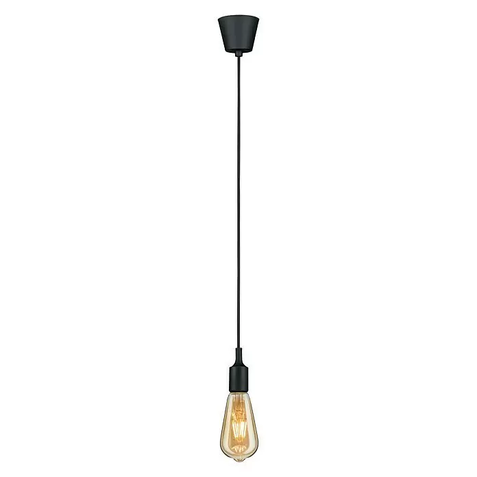 Paulmann Neordic Portalámparas colgante Ketil - E27, 200 cm, Plástico, Negro - Lámpara colgante negra con cable textil y bombilla LED vintage.