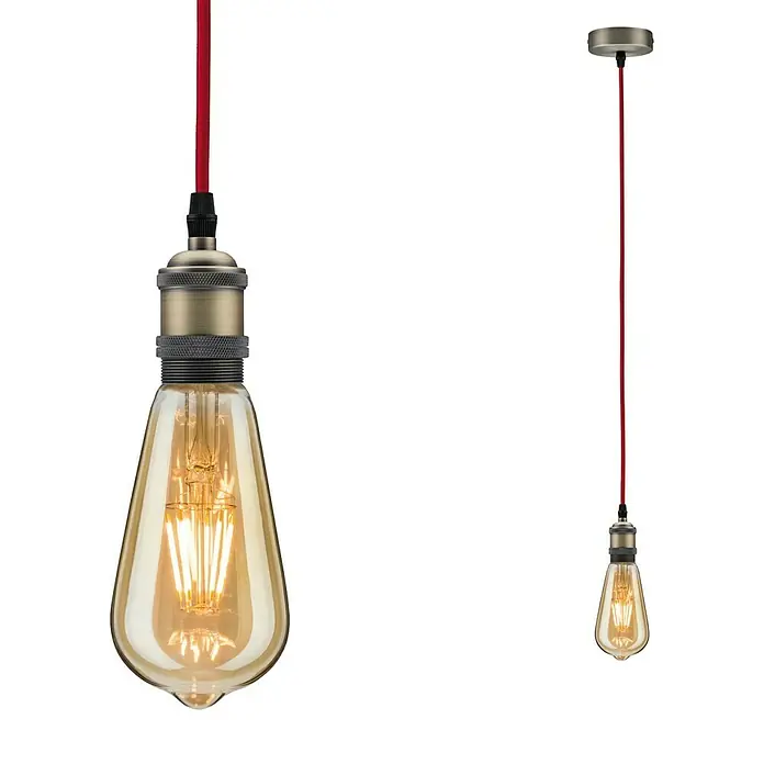 Paulmann Neordic Lampenpendel Eldar - Rot, 200 cm, 20 W, E27 - Pendelleuchte mit Edison-Glühbirne, Vintage-Stil mit rotem Kabel für stimmungsvolle Beleuchtung im Raum.