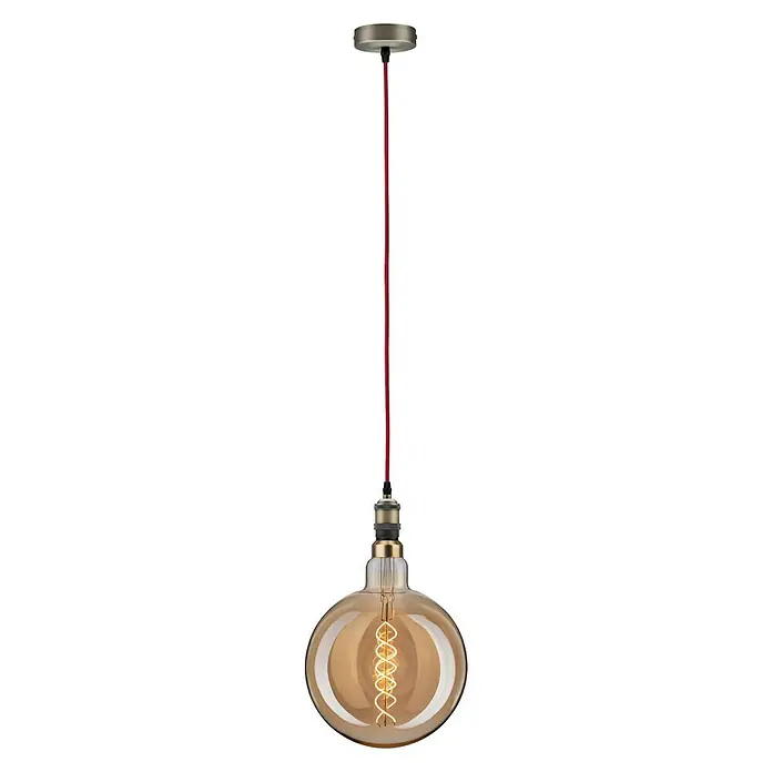 Paulmann Neordic Lampenpendel Eldar - Rot, 200 cm, 20 W, E27 - Hängeleuchte mit großem, bernsteinfarbenem Globus und rotem Kabel für einen stilvollen Vintage-Look in jedem Raum.