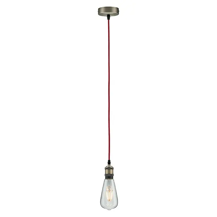 Paulmann Neordic Lampenpendel Eldar - Rot, 200 cm, 20 W, E27 - Ein einzelner Pendelleuchte mit einer Edison-Glühbirne und einem roten Kabel vor einem weißen Hintergrund.