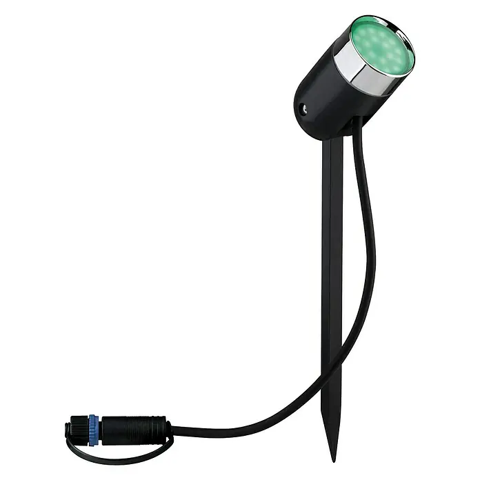 Paulmann Plug & Shine Lámpara con pica Pike - 4,5 W, Altura: 22,5 cm, IP44 - Foco exterior con estaca, negro con luz verde. Ideal para jardín y paisaje, proporciona iluminación ambiental.