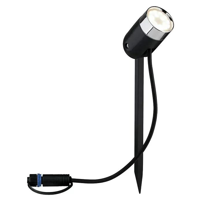 Paulmann Plug & Shine Erdspieß-Strahler Pike - 4,5 W, Höhe: 22,5 cm, IP44 - Schwarzer LED-Gartenstrahler mit Erdspieß und Chromrand für eine stilvolle Beleuchtung im Außenbereich.