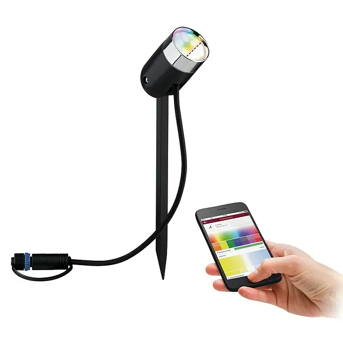 Paulmann Plug & Shine Erdspieß-Strahler Pike - 4,5 W, Höhe: 22,5 cm, IP44 - Intelligenter LED-Gartenstrahler mit Erdspieß und Smartphone-Steuerung für individuelle Farbwahl und stimmungsvolle Beleuchtung im Außenbereich.