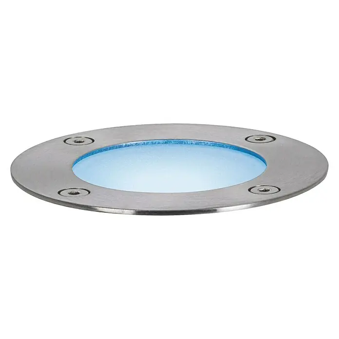 Paulmann Plug & Shine Foco para empotrar en suelo - 3,6 W, Plata, Ø x Al: 9,6 x 9,2 cm - Foco empotrable de suelo con marco de acero inoxidable y luz azul para uso exterior. Para iluminación atmosférica de caminos y jardines.