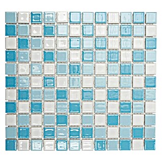 Mosaikfliese Quadrat Mix BM 300 (32,6 x 30 cm, Blau/Weiß, Glänzend)
