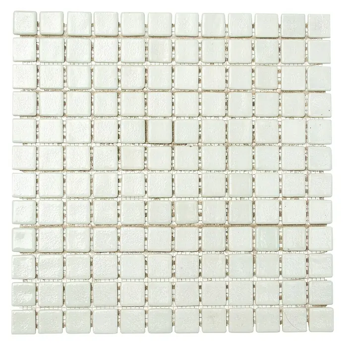 Mosaikfliese Quadrat Uni GM AS 1010 - 31,7 x 31,7 cm, Weiß, Matt - Quadratische, helle Mosaikfliese mit feinen Fugen auf schwarzem Hintergrund, ideal für stilvolle Wand- und Bodenbeläge im Innenbereich.