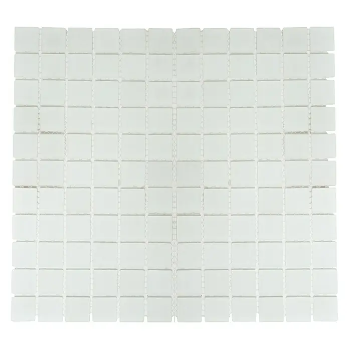 Mosaikfliese Quadrat Crystal CM 4045 - 32,7 x 30,2 cm, Weiß, Matt - Aufnahme der weißen Mosaikfliesen, die ein sauberes und minimalistisches Design für moderne Badezimmer oder Küchenrückwände bieten.