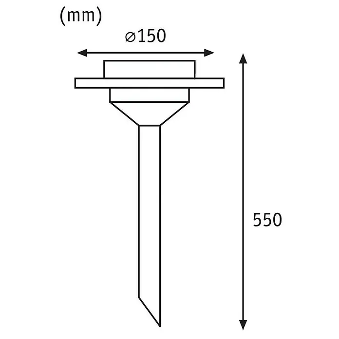 Paulmann Special Line Solarleuchte Ufo - Edelstahl, Höhe: 55 cm, LED - Abbildung eines Gartenstrahlers mit den Maßen 150 mm Durchmesser und 550 mm Höhe.