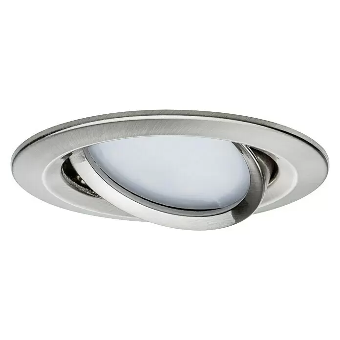 Paulmann Set de focos LED empotrables Nova Plus Regulables - Diámetro: 8,4 cm, Hierro cepillado, 6 W - Downlight empotrable giratorio de metal cepillado con panel de luz blanco circular.