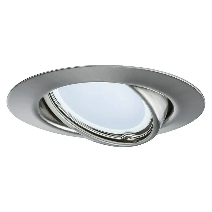 Paulmann Set de focos LED empotrables Base GU10 - 5 W, Hierro cepillado, 3 ud., Blanco cálido - Foco LED empotrable giratorio con acabado en níquel cepillado para espacios de vida modernos, ofreciendo una solución de iluminación flexible.