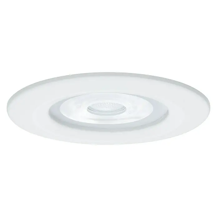 Paulmann Set de focos LED empotrables Nova Reto Rigid - 6,5 W, Blanco, 3 ud., Blanco cálido, Diámetro: 7,8 cm, IP44 - Captura de un downlight empotrable LED blanco con diseño en forma de anillo, para interiores modernos e iluminación energéticamente eficiente.