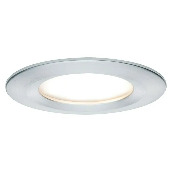 Paulmann Nova Set de focos LED empotrables Nova Coin Rigid - 6,5 W, 3 ud., Blanco cálido, Diámetro: 7,8 cm, Aluminio - Un downlight LED redondo plateado que emite luz cálida brillante. Ideal para espacios interiores modernos.\n