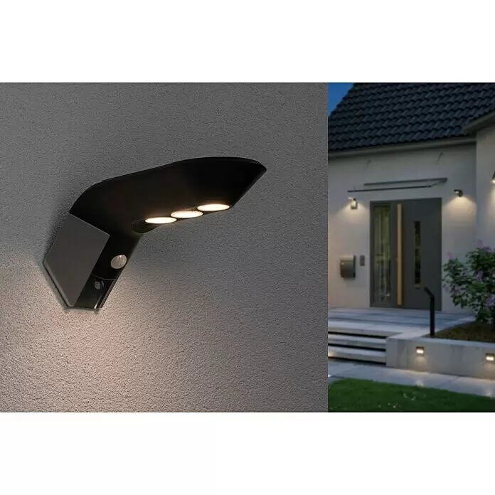 Paulmann Soley Solar-Außenwandleuchte - 1,2 W, L x B x H: 24 x 10,4 x 10 cm, Anthrazit, IP44 - Stimmungsaufnahme