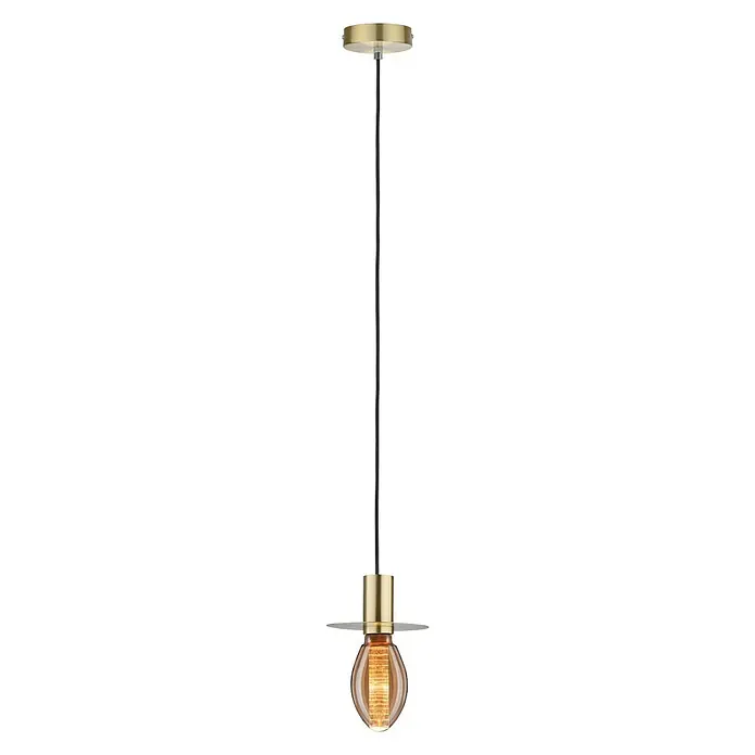 Paulmann Pendelleuchte Stian - Messing, 150 cm, 20 W, E27 - Eine elegante Pendelleuchte mit einem goldfarbenen Sockel und einem einzigartigen bernsteinfarbenen Lampenschirm, der ein warmes Licht ausstrahlt.
