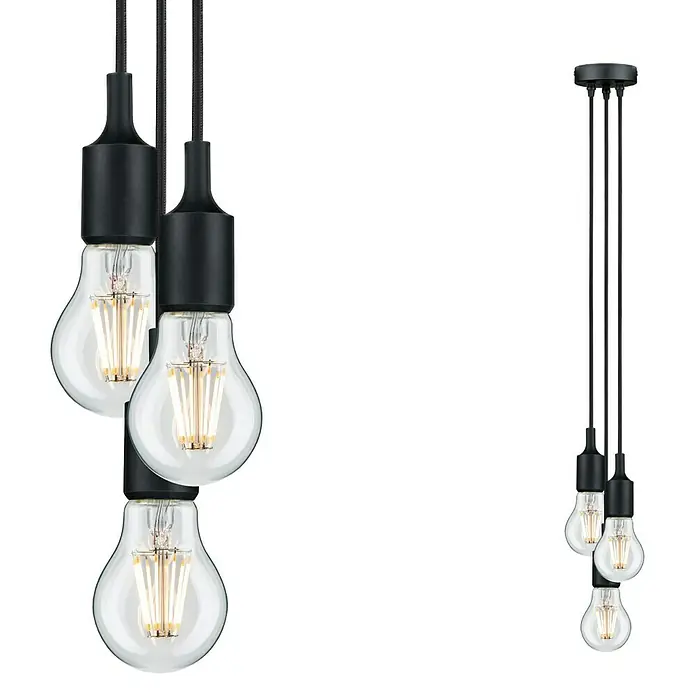 Paulmann Neordic Pendelleuchte Ketil - Höhe: 200 cm - Elegante Pendelleuchte mit drei Lampen und schwarzer Aufhängung. Ideal für moderne Wohnräume und stilvolle Beleuchtungslösungen.