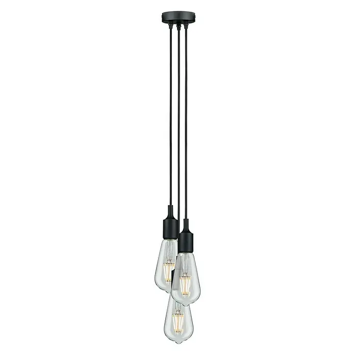 Paulmann Neordic Lámpara colgante Ketil - Altura: 200 cm - Lámpara colgante con tres bombillas Edison, casquillo negro y cable. Diseño elegante para un ambiente moderno.