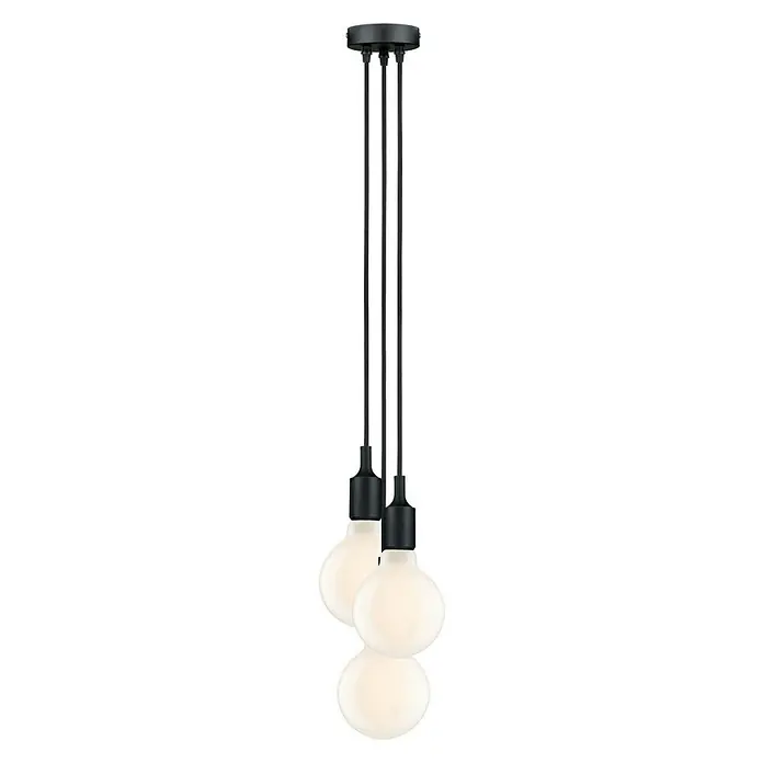 Paulmann Neordic Lámpara colgante Ketil - Altura: 200 cm - Lámpara colgante moderna con tres bombillas redondas blancas y suspensión negra para una iluminación elegante.\n
