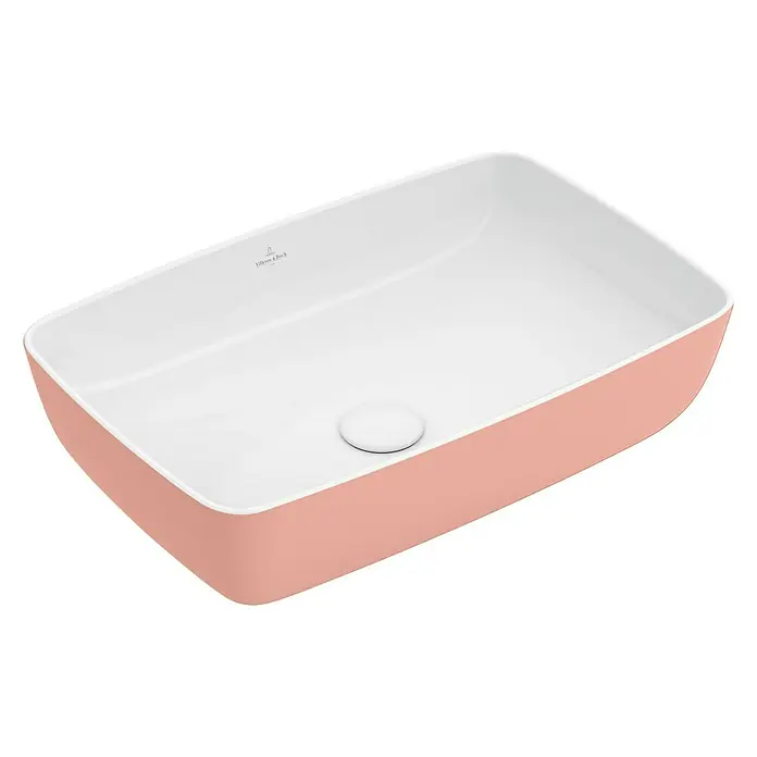 Villeroy & Boch Artis Aufsatzwaschbecken - 58 x 38 cm, Ohne Spezialglasur, Hahnloch: Ohne, Ohne Überlauf, Powder - Hochwertiges Aufsatzwaschbecken in zartem Rosa mit modernem Design, ideal für stilvolle Badezimmer. Elegante Formgebung und pflegeleichte Oberfläche.