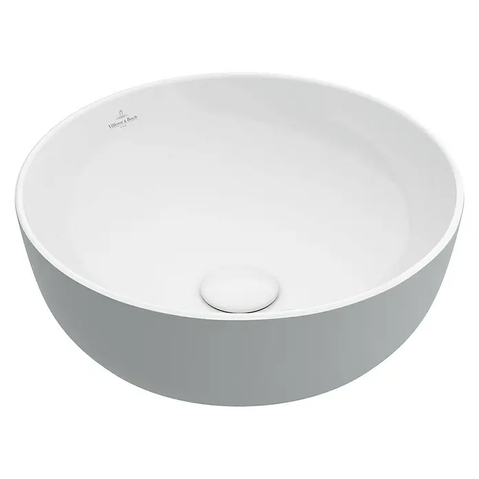 Villeroy & Boch Artis Waschschale - Durchmesser: 43 cm, Ohne Spezialglasur, Hahnloch: Ohne, Ohne Überlauf, French Linen - Waschbecken von Villeroy & Boch in Grau und Weiß. Zeitgemäses Design für Ihr Badezimmer.
