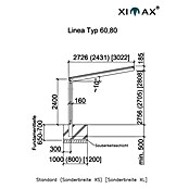 x T): LINEA Ximax | 4,95 inkl. m, (B (Außenmaß Edelstahloptik, BAUHAUS 60 Einzelcarport) Dachüberstand 2,73 Carport x
